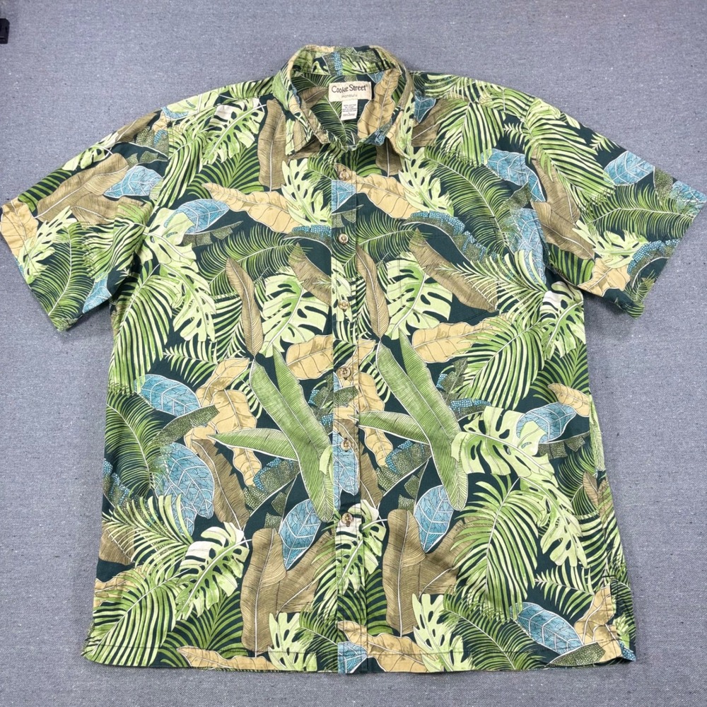 Cooke Street Honolulu Shirt Large Green Tropical Leaf Print Cotton Button Down